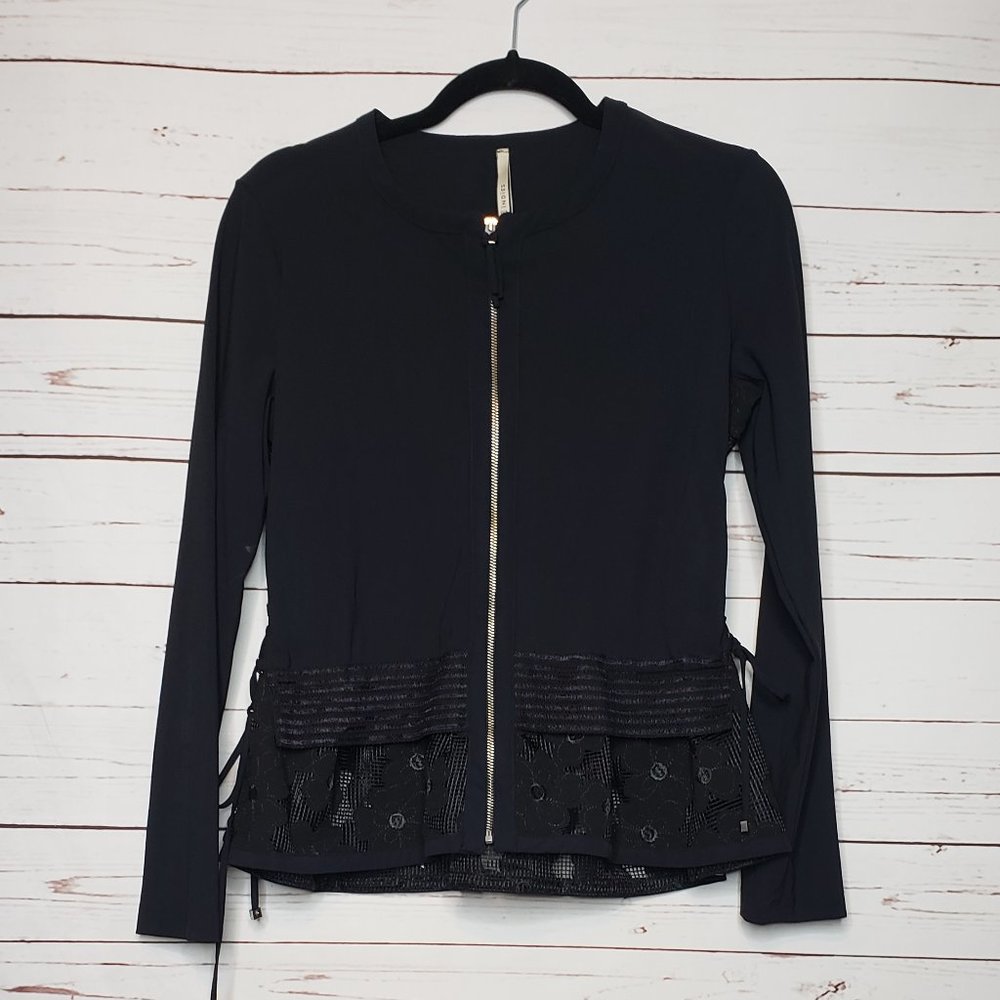 Indies Black Full Zip Jacket with Mesh Floral Details